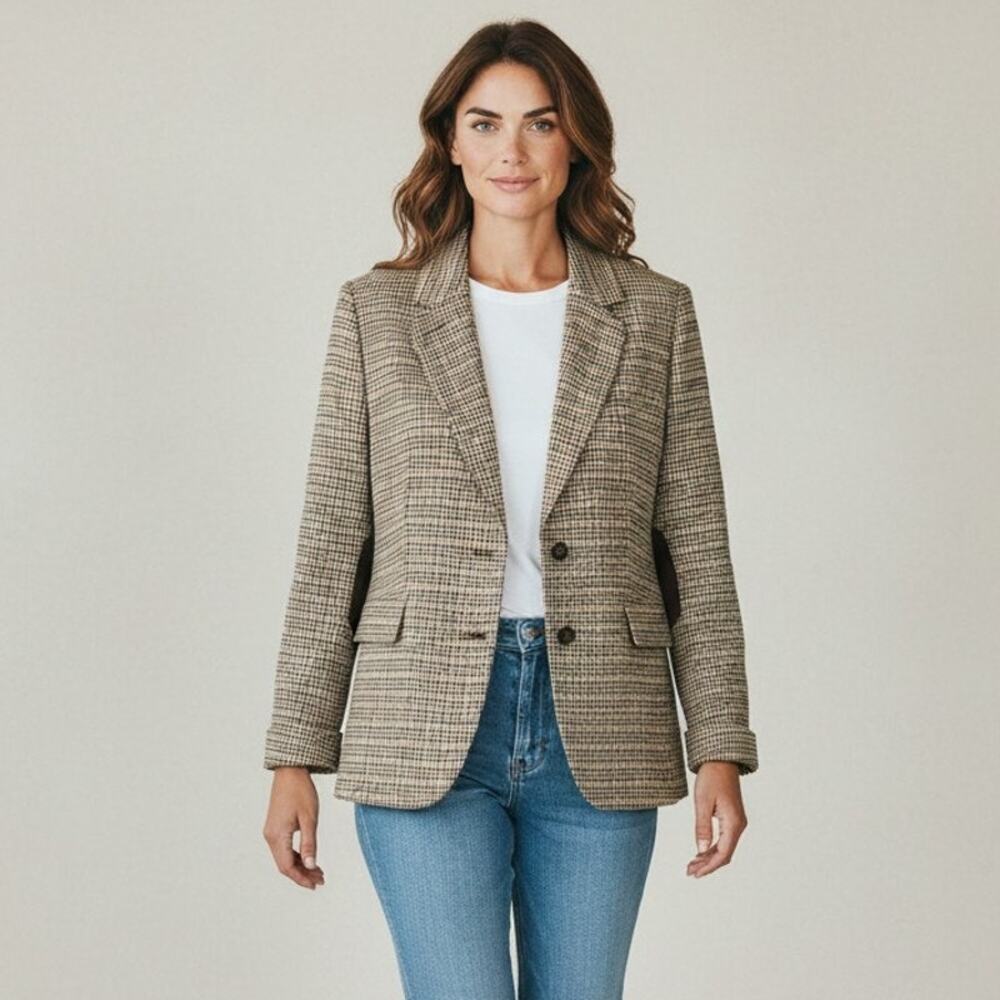 10 Blazer Jacket Coat Plaid Elbow Patch Academia Ridding Wool Talbots Equestrian